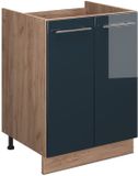 Vicco Wastafelkast Fame-Line, Donkerblauw hoogglans/Goudkleurig Eiken, 60 cm