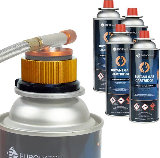 Eurocatch Gasadapter Schroefdraad naar Bajonet - Connector B188 naar 227gr Cartridge - incl 4 gascartridges