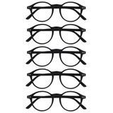 OPULIZE REY Leesbril - 5-Pack - Retro Rond Montuur - Matzwart - Heren Dames - Veerscharnieren - RRRRR56-1 - +1.00