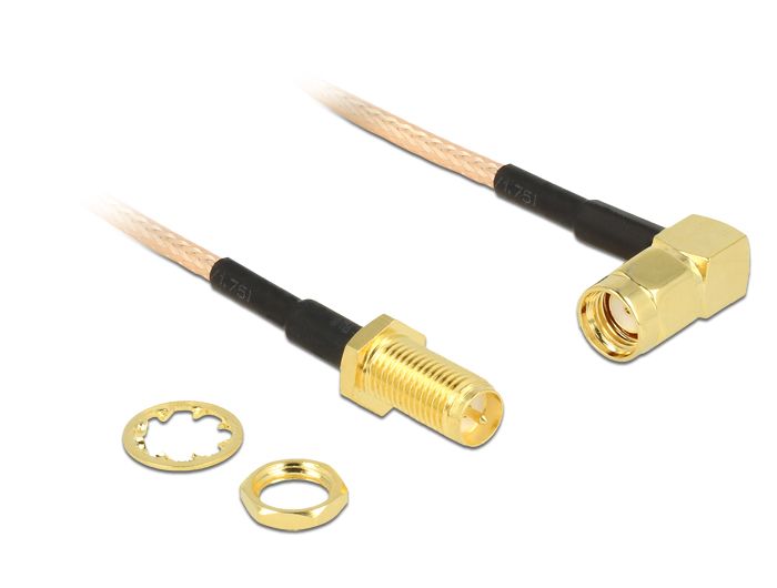 DeLOCK 89431 - Antenna Cable - RP-SMA Male to RP-SMA Female - 0.16 m - Black, Gold, Transparent