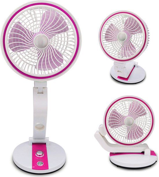 Merkloos Tafelventilator Draadloos - Bureau Aircooler - Stille Ventilator - Mini Airco - Inklapbaar USB Fan - Wit met Roze
