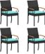 vidaXL Fauteuils de jardin - 4 pièces - Noir et Turquoise - Polyrotin et Acacia