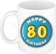 Bellatio Decorations Mok - 80 jaar - Blauw - 300 ml - Keramiek