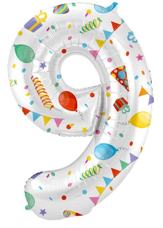 Folat Folieballon Cijfer 9 Joyful Party - 86 cm
