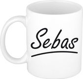 Bellatio Decorations Sebas Naam koffiemok - beker - met sierlijke letters - wit