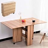 BAKAJI Eettafel, multifunctioneel bureau, inklapbaar, uittrekbaar, met boekenkast, 2 vakken, intrekbare planken en wielen van MDF-hout, modern design, 140 x 80 x 74 cm (eiken)