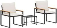 vidaXL 3-delige loungeset, rotan, zwart en crèmewit