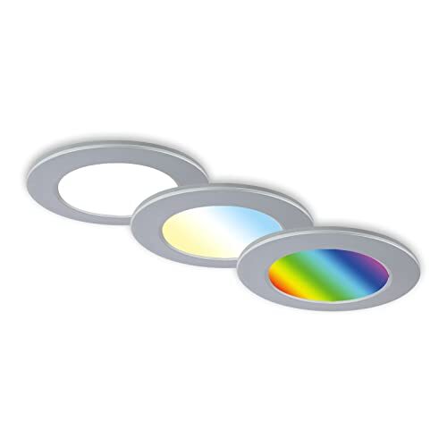 Briloner - Set van 3 LED Inbouwspots Plafond, RGB Inbouwspots CCT, LED Inbouwspot Badkamer, Inbouwspots Badkamer IP65, Mat Chroom, 92x45 (DxH)