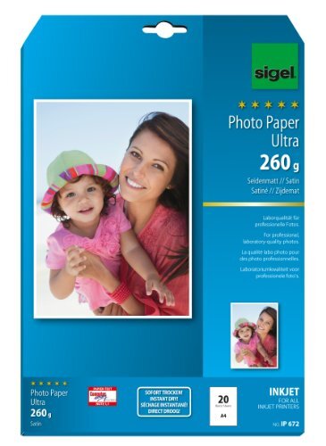 Sigel IP672 InkJet fotopapier Ultra, A4, 20 vellen, zijdemat, extreem lichtbestendig, 260 g