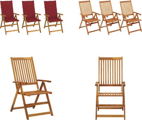 VidaXL Tuinstoel Terras Gecapitonneerde zitting Acaciahout Rood (3 stuks)