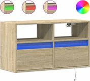 vidaXL meuble TV mural avec éclairage LED, chêne Sonoma, 80x31x45 cm