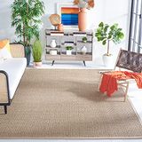 SAFAVIEH Vloerkleed met natuurlijke vezels - 5' vierkant, natuurlijk & beige, rand mandweefsel zeegras ontwerp, onderhoudsvriendelijk, ideaal voor gebieden met veel verkeer in woonkamer, slaapkamer (NF114A)