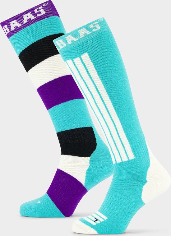 Poederbaas Skisokken 2-pack Striped Mint - Maat 31/34