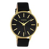 OOZOO Timepieces - Goudkleurig horloge met zwarte leren band - C10838 - Ø42