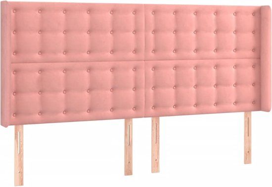 vidaXL Hoofdbord met randen 183x16x118/128 cm fluweel roze