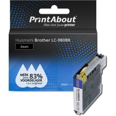 PrintAbout Huismerk LC-980BK Zwart | Compatibel met Brother
