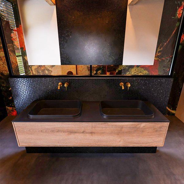 Mondiaz ERIN 150cm badmeubelset - Washed oak - 1 lade - Wastafel RIDGE dubbel - Urban