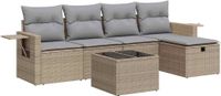 vidaXL 6-delige Loungeset met Kussens, Poly Rattan, Beige