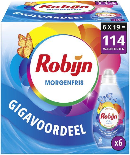 Robijn - Vloeibaar Wasmiddel - Klein & Krachtig - Morgenfris - 6 flessen