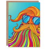 Artery8 Colourful Beard Hippie With Sunglasses Pop Art Blank For Him Or Her Art Birthday Card