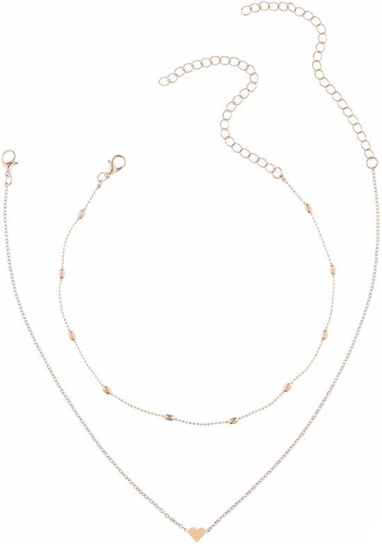 Fako Bijoux Ketting Hartje & Choker Bullets - Set - Goudkleurig