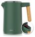 Arendo waterkoker, roestvrij staal, 1,5 liter, 2200 W, theekoker met 7 temperatuurinstellingen van 40 tot 100 °C, dubbelwandig, handgreep met houtlook, LED-display, BPA-vrij, warmhoudfunctie, groen