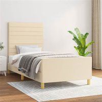 vidaXL Cadre de Lit avec Tête de Lit Sommier à Lattes Lit Rembourré Cadre à Lattes Lit Simple Adulte Meuble de Chambre Crème 90x200 cm Tissu
