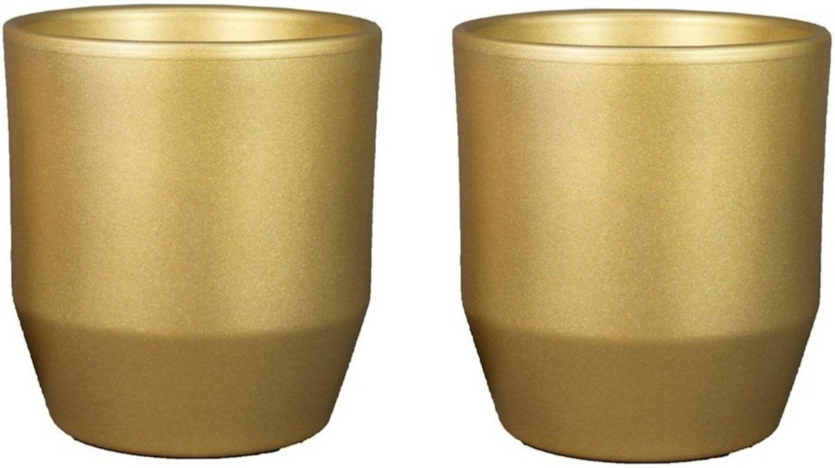 Bela Arte bloempot/plantenpot - 2x - keramiek - goud glans - D19.5/H18.5 cm