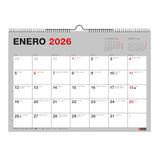 Miquelrius Wandkalender 2026, jaarplanner 210 x 150 mm, met notitieveld, dubbele spiraalbinding, 12-maandplanner, Spaans