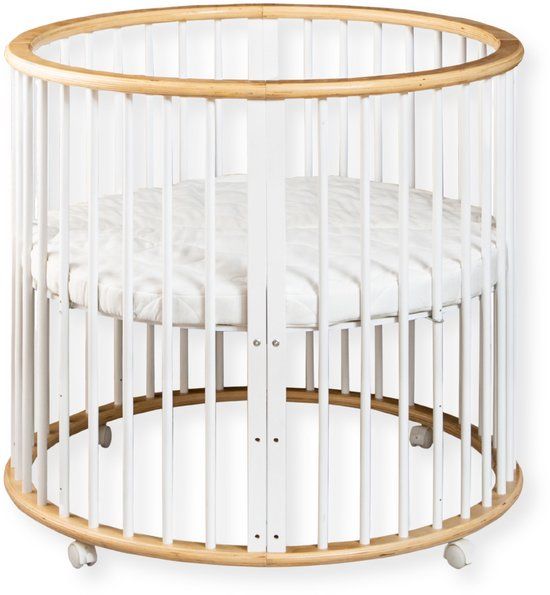 Buxibo - Baby Box - Ronde Houten Speelbox - Playpen - Inclusief Matras - 91x91x85 cm - Naturel