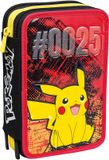 Seven Pikachu Pennenetui met 3 vakken, Pokémon, geel en rood