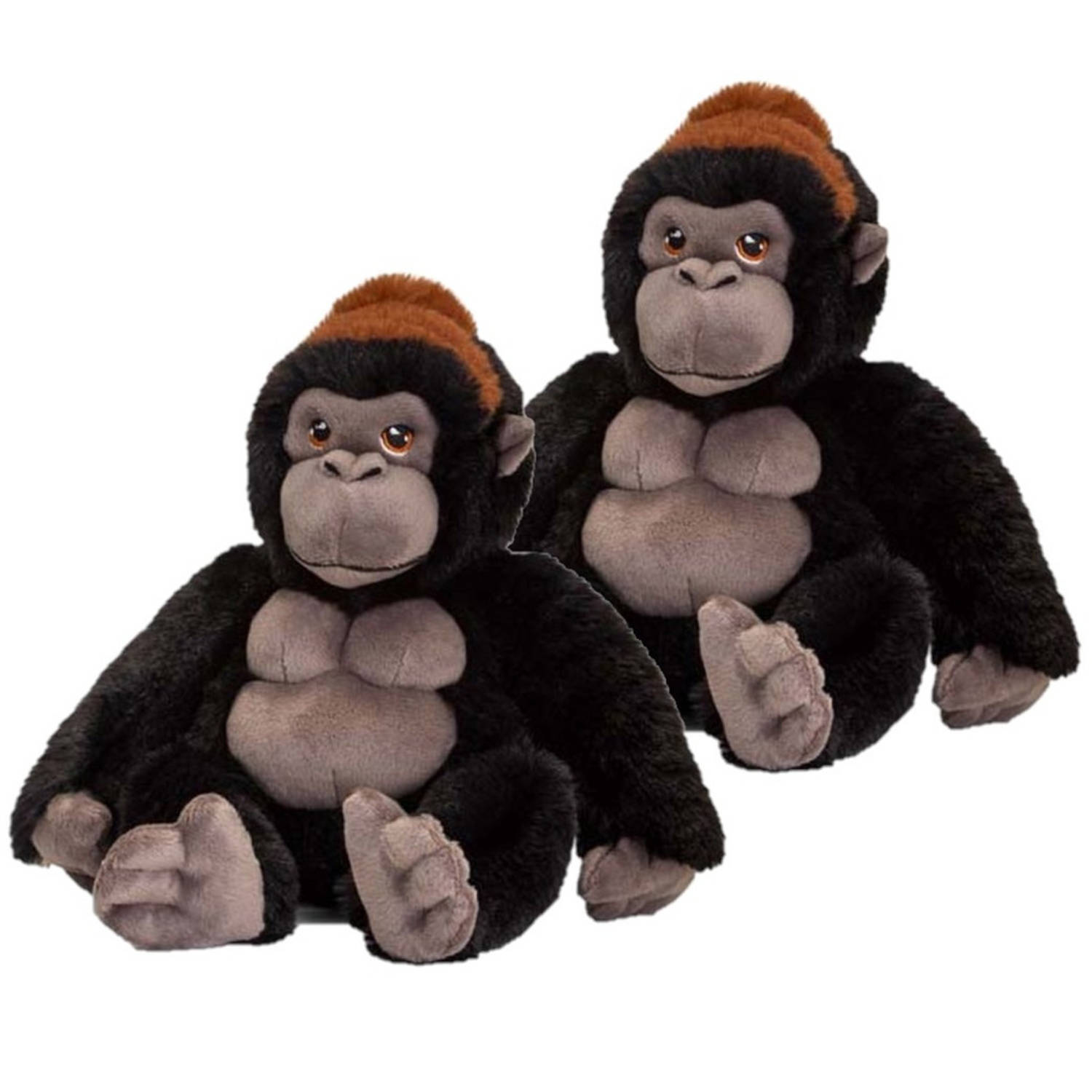 Keel Toys 2x stuks pluche knuffel Gorilla aap/apen van 20 cm - Dieren knuffelbeesten voor kinderen of decoratie