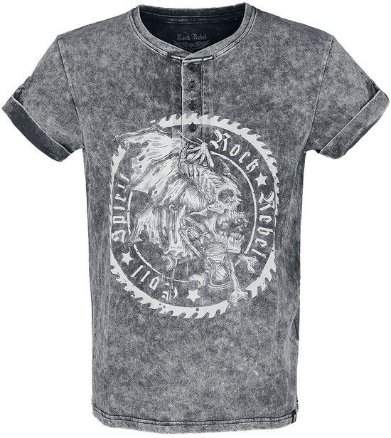 Rock Rebel by EMP Zwart t-shirt in vintage look met knopenband - Heren - 5XL