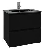 Saniclass Chaci Badkamermeubelset - 80x45x55cm - keramische wastafel mat zwart - 1 wasbak - 1 kraangat - 2 lades - mat zwart