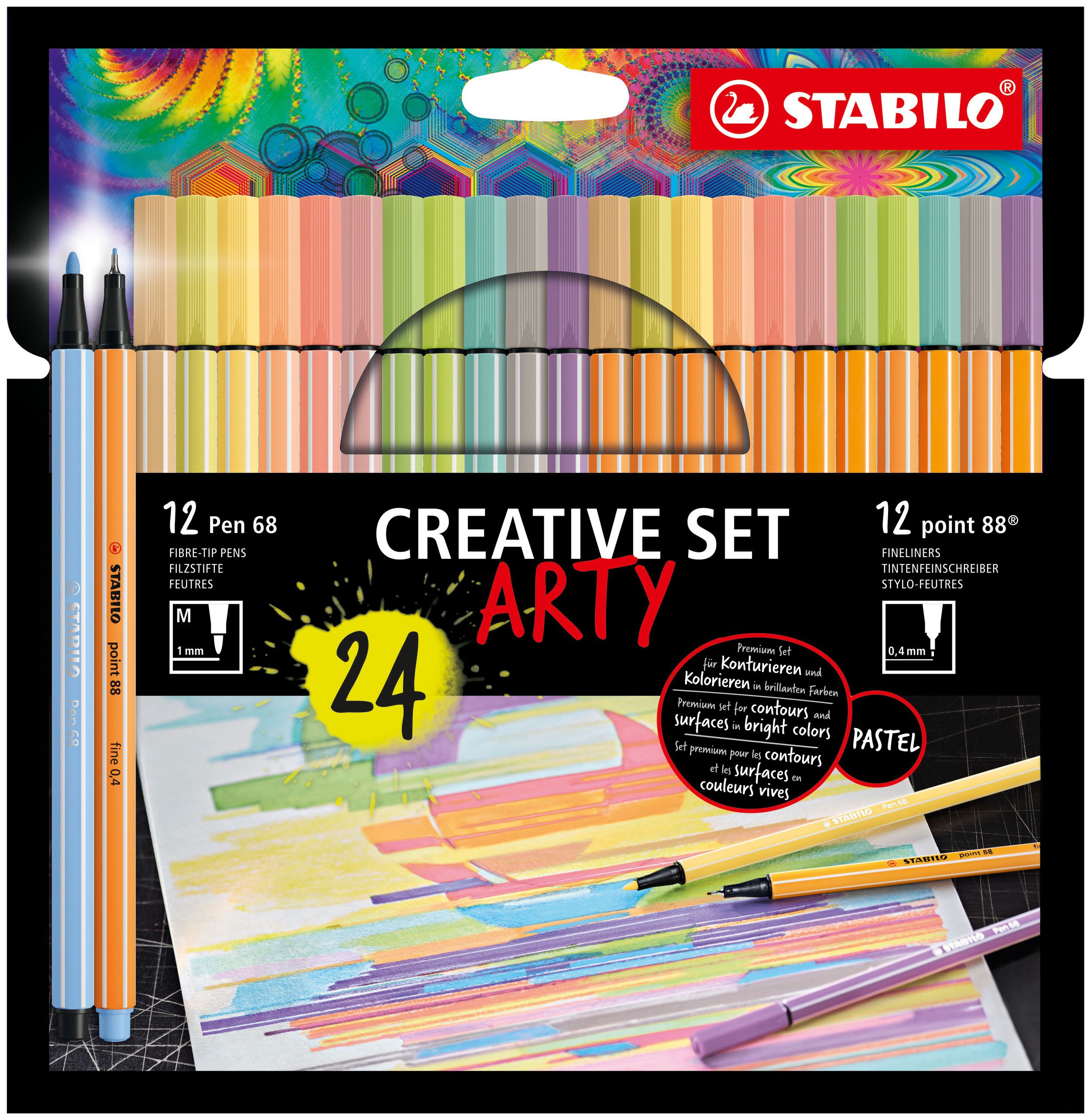 STABILO ARTY Creative Set Pen 68 & Point 88 Combi Etui - 24 Stuks - Assorted Colours