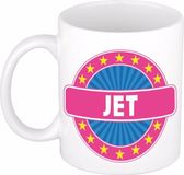 Bellatio Decorations - Jet voornaam - koffiemok - beker - wit/roze - 300 ml