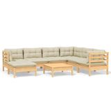 vidaXL 8-delige loungeset met crèmekleurige kussens massief grenenhout