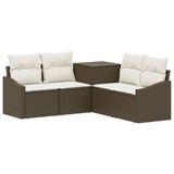vidaXL - Bankstel - 5 - st - Bruin - en - Crème - Wit - Poly - Rattan - en - Staal