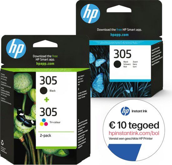 HP 305 - 3-pack inktcartridges (kleur & 2x zwart) + Instant Ink tegoed