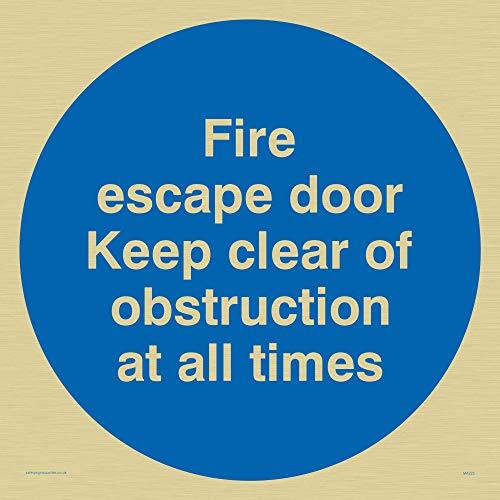 Viking Signs Viking Signs MA225-S40-G "Fire Escape Door Keep Clear Of Obstruction At All Times" Sign, Rigid Gold Plastic, 400 mm H x 400 mm W