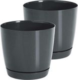 Prosperplast Plantenpot/bloempot met opvangschaal - Set van 2x stuks - kunststof - antraciet D14 x H13 cm - binnen/buiten