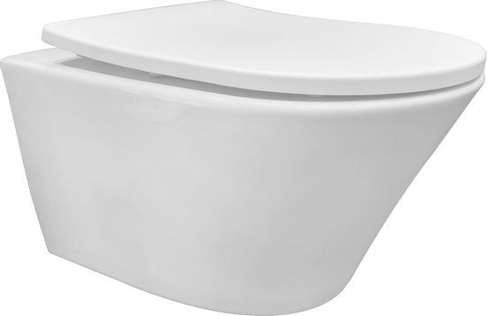 Wiesbaden Vesta Rimless Wandcloset Tornado Flush Glans Wit Met Shade Slim Toiletzitting Softclose Glans Wit