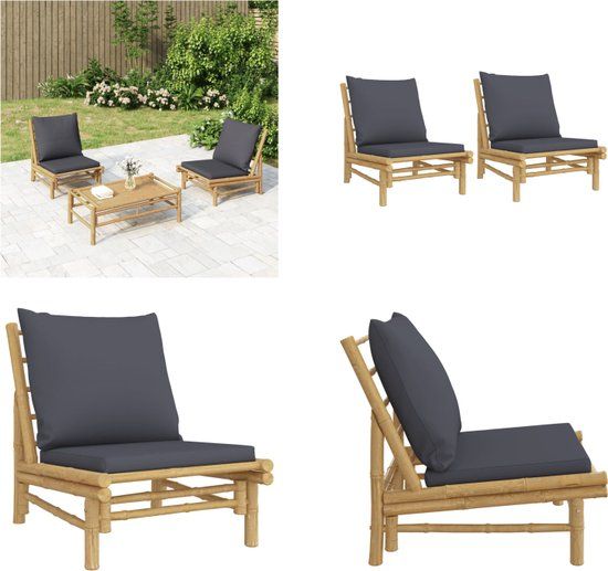vidaXL Tuinstoelen 2 st met donkergrijze kussens bamboe