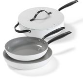 BE Living 3-delige Pannenset - Ø 24 & 28 cm Koekenpan + Ø 28 cm Hapjespan - Keramisch - PFAS Vrij - Wit