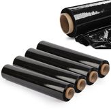 KADAX Zwarte stretchfolie, 300 x 50 cm, plasticfolie, 3 kg verhuisfolie, palletfolie voor meubels, magazijn, transport, duurzame wikkelfolie, verpakkingsfolie (zwart, set van 4)