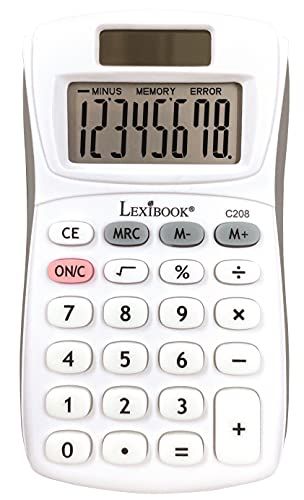 Lexibook 8 Digit Pocket Calculator - Basic and Memory Function - White/Gray - C208