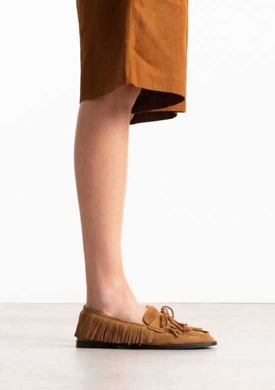 Sacha - Dames - Cognac suède loafers met franjes - Maat 36