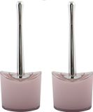 MSV Toiletborstel in houder/wc- 2x -borstel Aveiro - PS kunststof/rvs - lichtroze/zilver - 37 x 14 cm