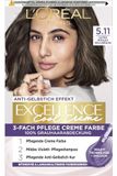 L'Oréal Paris Excellence Cool Creme, permanente haarverf met ultra-fris kleurresultaat, 100% dekking van het wit haar, shampoo en conditioner set, nr. 5.11 ultra fris lichtbruin (bruin)