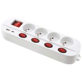 Gefom Stekkerdoos, wit, 4 stopcontacten 16A+T, 5 schakelaars, oplader USB C en A, meervoudig snel opladen, kabel 1,5 m